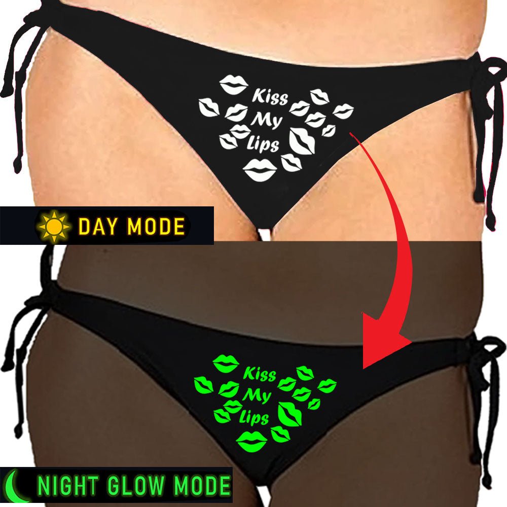 Glow In The Dark Kiss My Lips Satin Panty - Black - Intimacy HubThongs, G stringKamuk Life