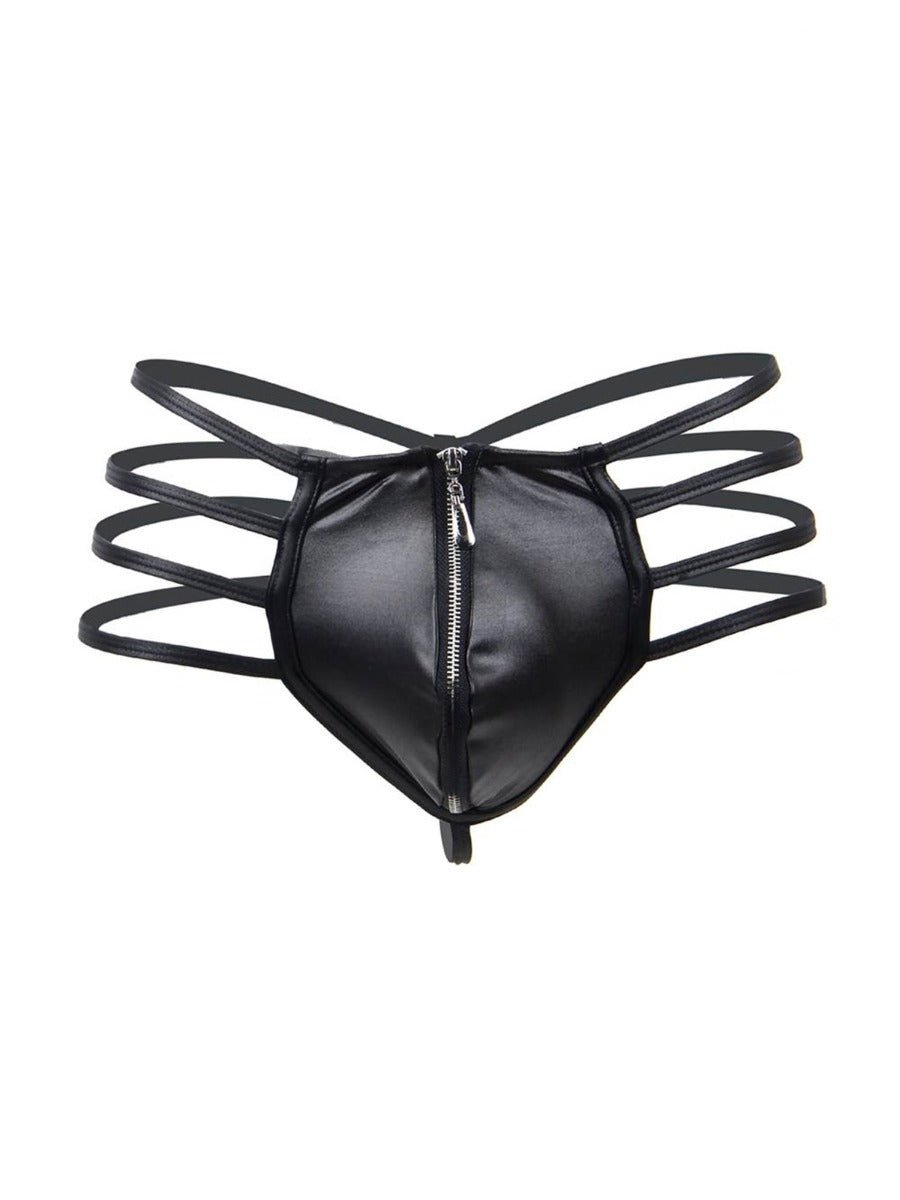 Men's Faux Leather Black Zipper Underwear Panties - Intimacy HubLingerieIntimacy Hub