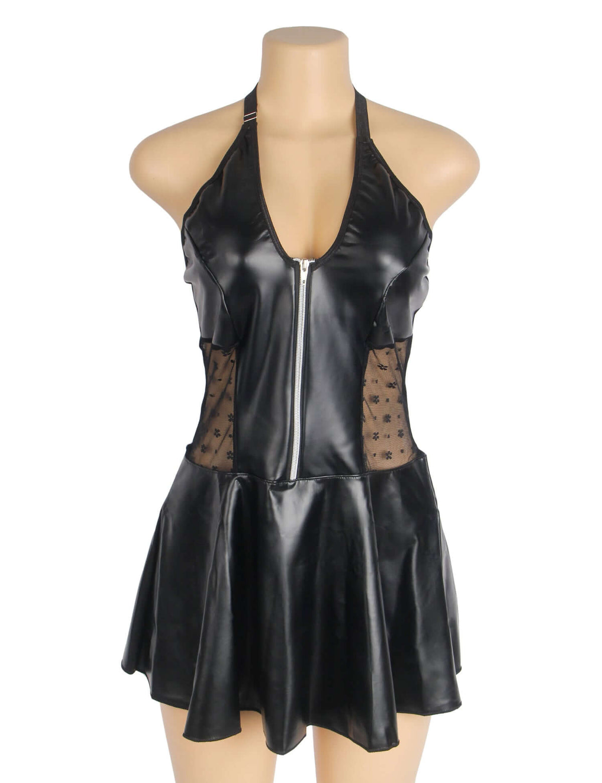 Halter Neck Black Leather Dress