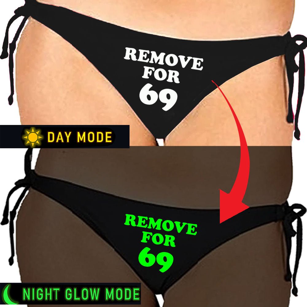 Black Satin Glow In The Dark Panty With Remove For 69 Print - Intimacy HubThongs, G stringKamuk Life