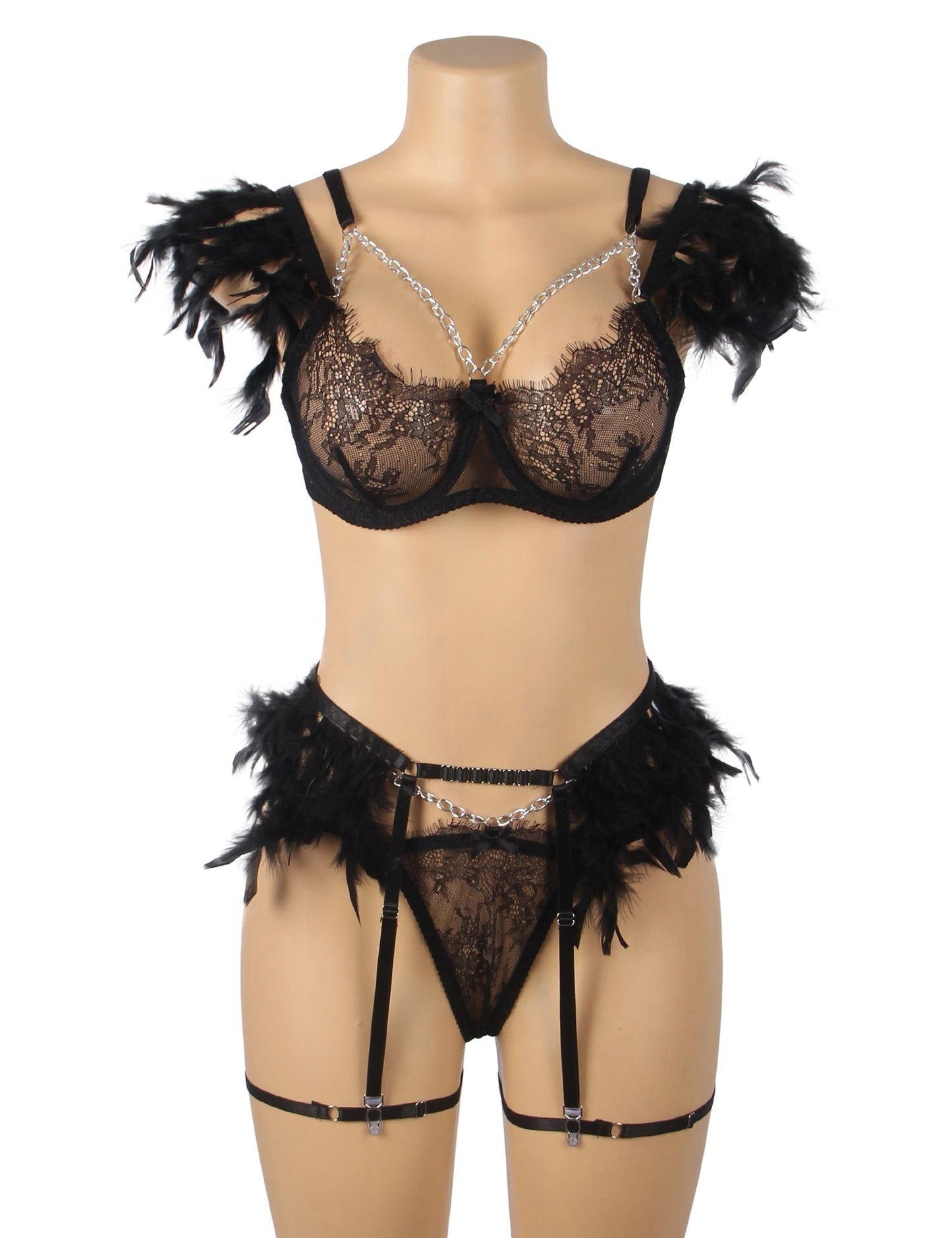 Kamuk Life Black Feather Lace Bra Set - Intimacy HubLingerieKamuk Life