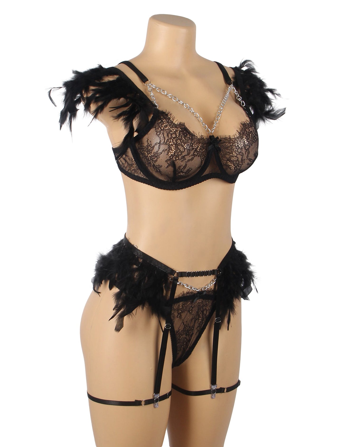 Kamuk Life Black Feather Lace Bra Set - Intimacy HubLingerieKamuk Life