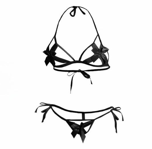 Kamuk Life Black Front Bownet Bra And Panty Set - Intimacy HubHot LingerieKamuk Life