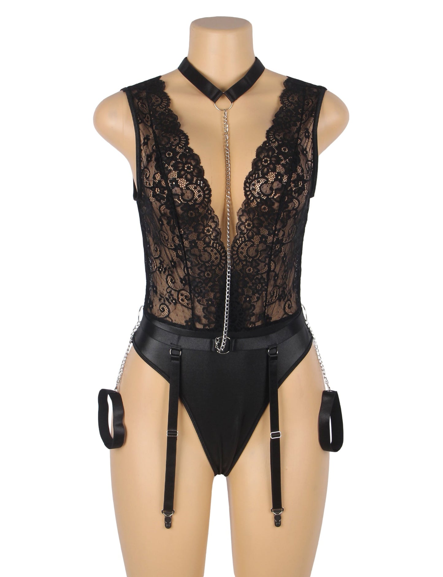 Kamuk Life Black Sleeveless Deep Neck Faux Leather Bodysuit - Intimacy HubLingerieKamuk Life