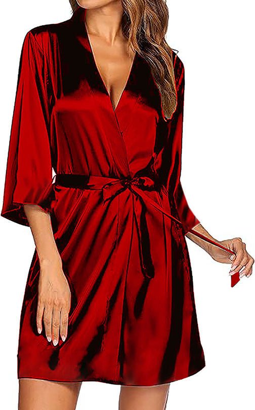 Kamuk Life Long Sleeved Silk Red Satin Robe - Intimacy HubLingerieKamuk Life