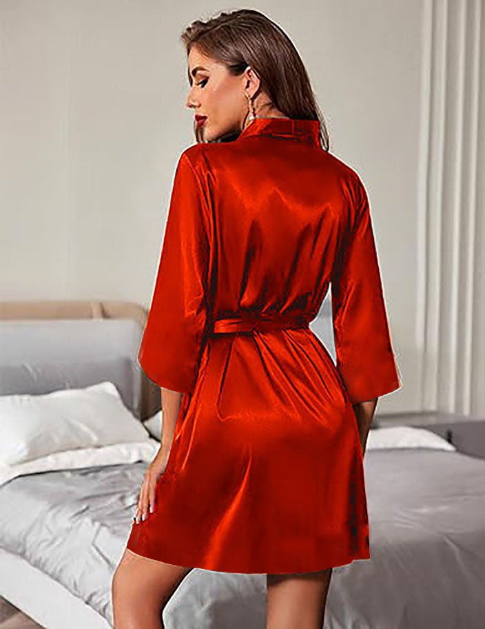 Kamuk Life Long Sleeved Silk Red Satin Robe - Intimacy HubLingerieKamuk Life