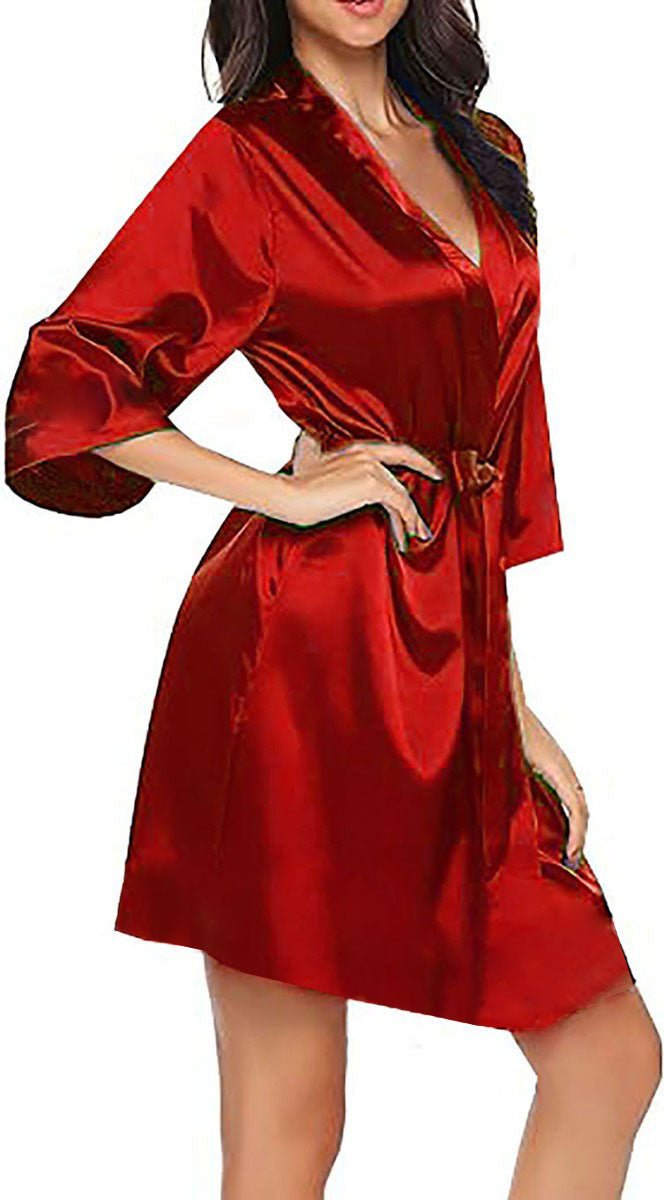 Kamuk Life Long Sleeved Silk Red Satin Robe - Intimacy HubLingerieKamuk Life