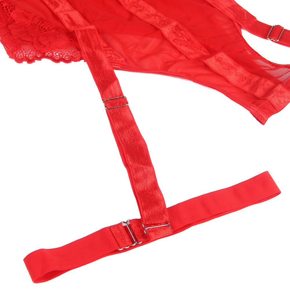 Kamuk Life Red Lace Garter Leg Ring Bodysuit - Intimacy HubHot LingerieKamuk Life