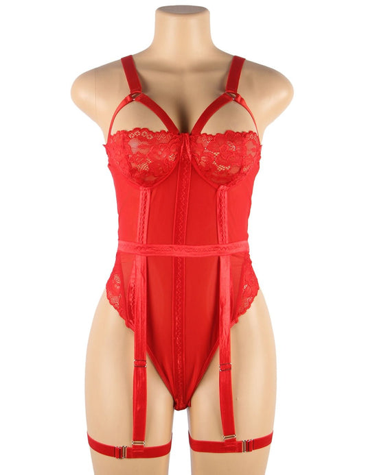 Kamuk Life Red Lace Garter Leg Ring Bodysuit - Intimacy HubHot LingerieKamuk Life