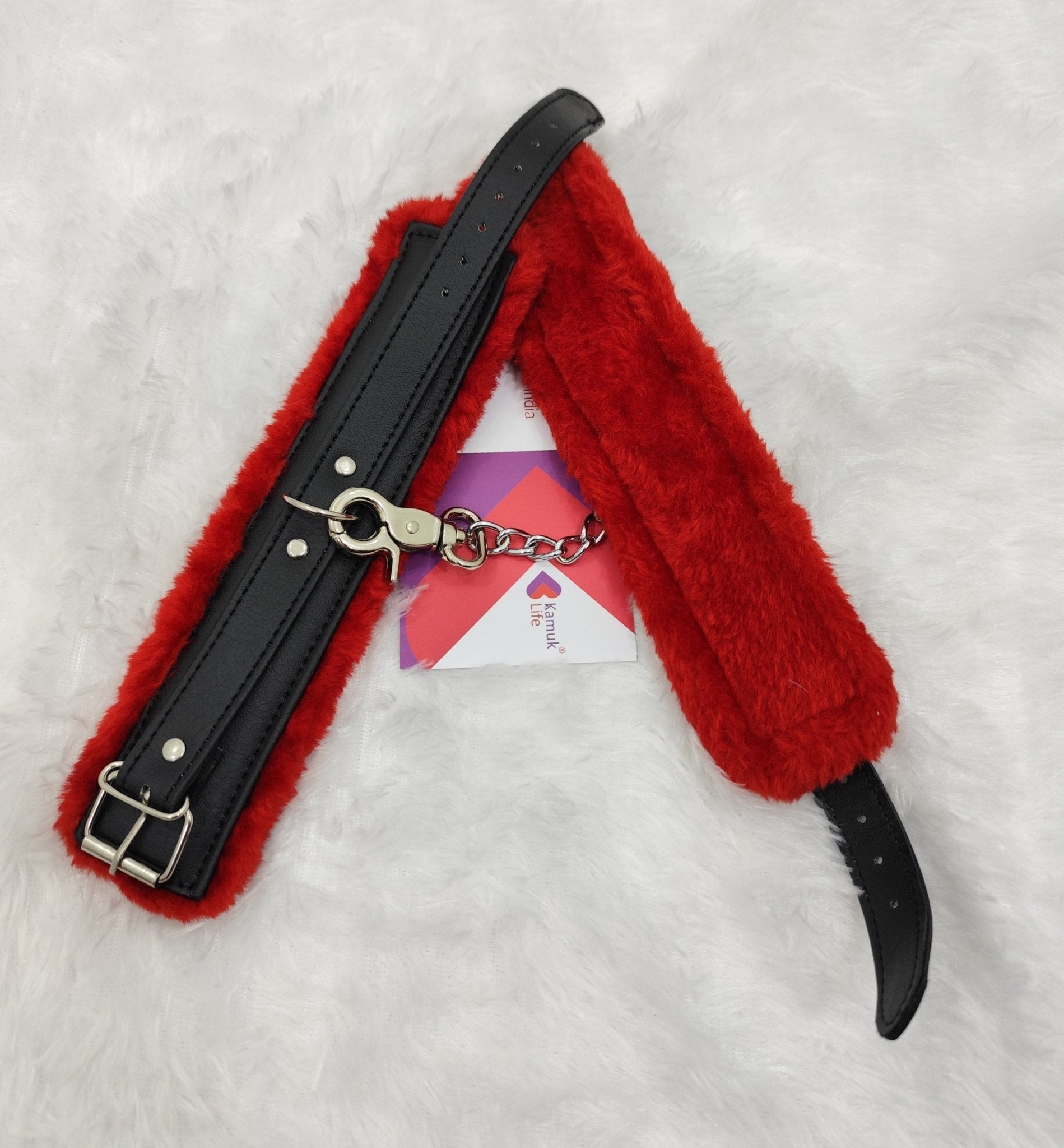 Kamuk Life Red Leather cuff Adjustable Size with Fur Lining - Intimacy HubKamuk Life