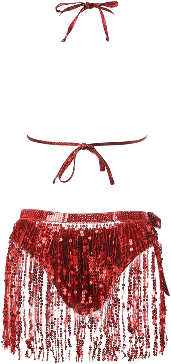 Red Leather Sequined Glittering Dancing Bikini set - Intimacy HubHot LingerieIntimacy Hub