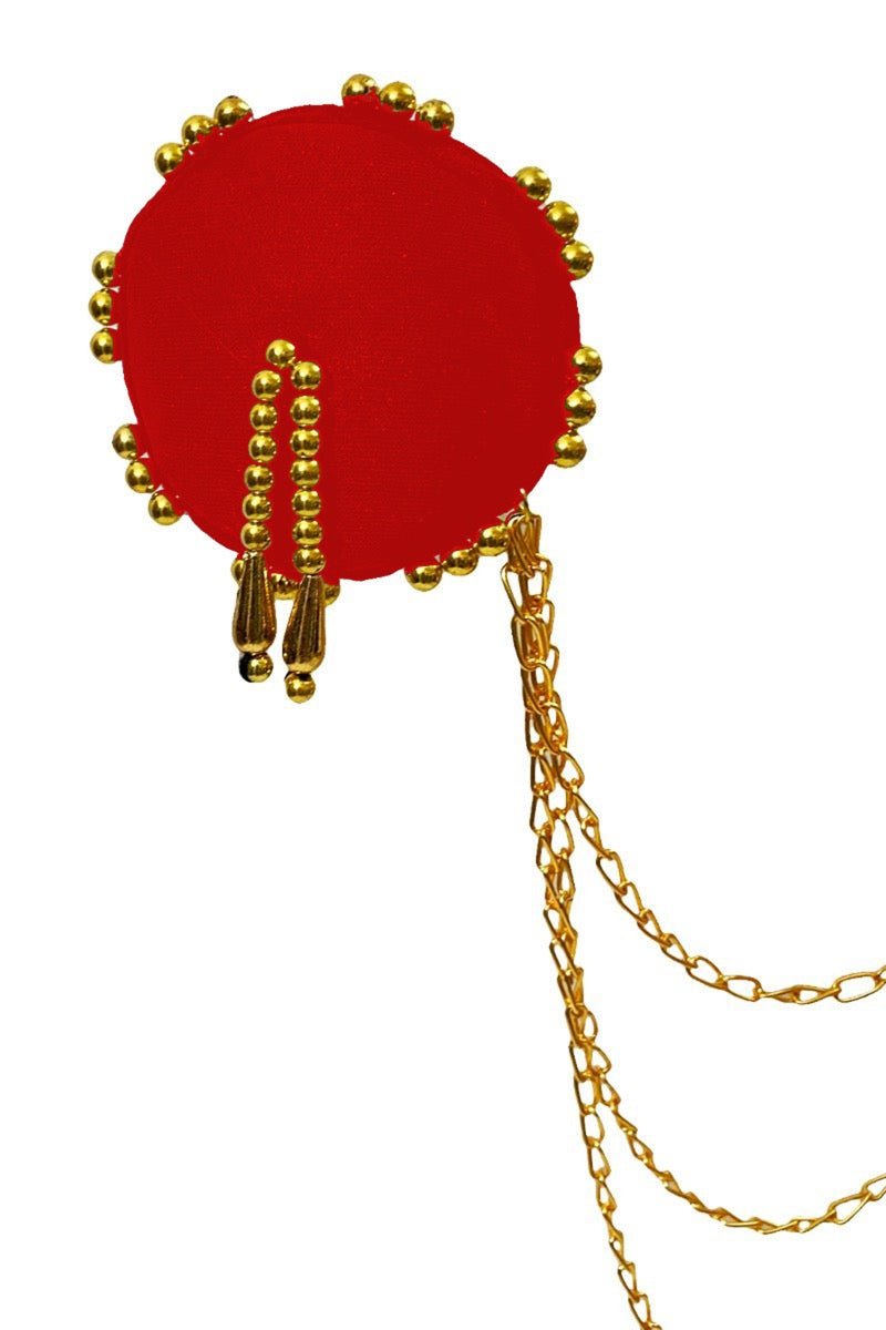 Red Nipple Cover With Golden Beads And Chain - Intimacy HubHot LingerieIntimacy Hub