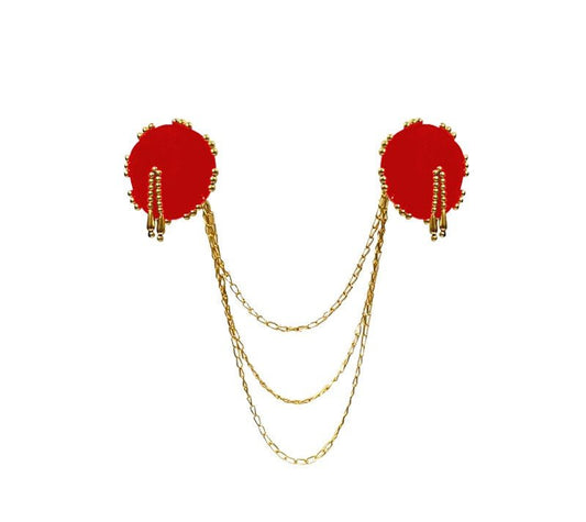 Red Nipple Cover With Golden Beads And Chain - Intimacy HubHot LingerieIntimacy Hub