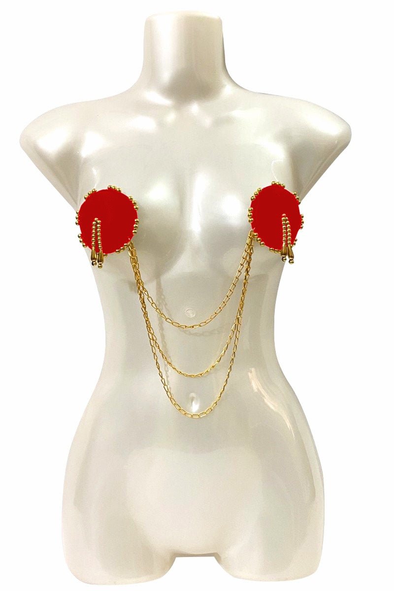 Red Nipple Cover With Golden Beads And Chain - Intimacy HubHot LingerieIntimacy Hub