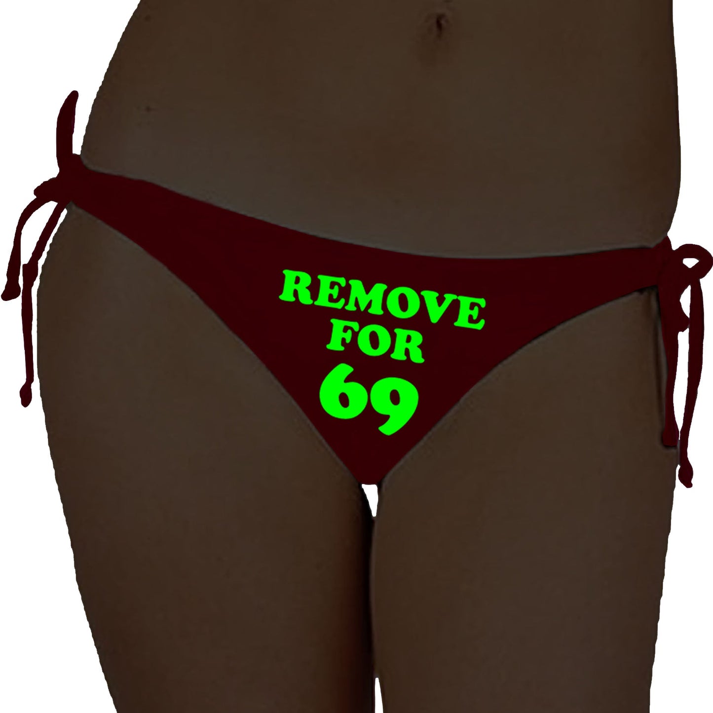 Red Satin Glow In The Dark Panty With Remove For 69 Print - Intimacy HubThongs, G stringIntimacy Hub