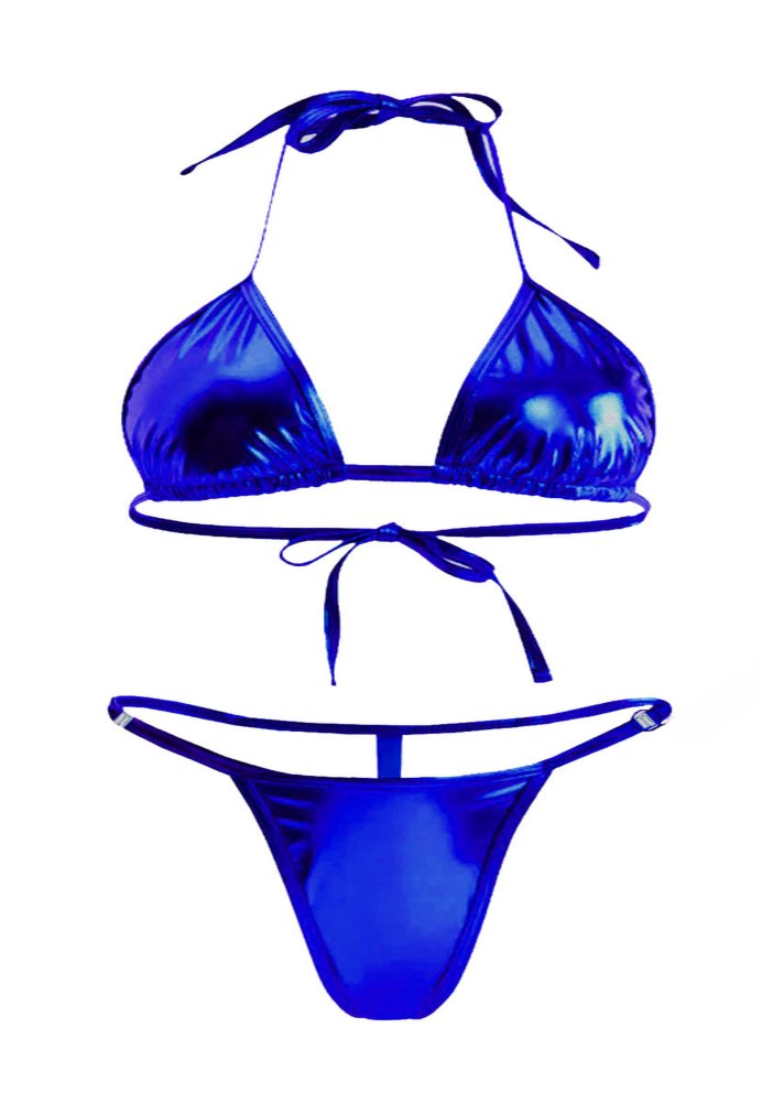 Shiny Blue Faux Leather Bra Set - Intimacy HubLingerieIntimacy Hub